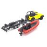 Jeep with boat trailer, new rims