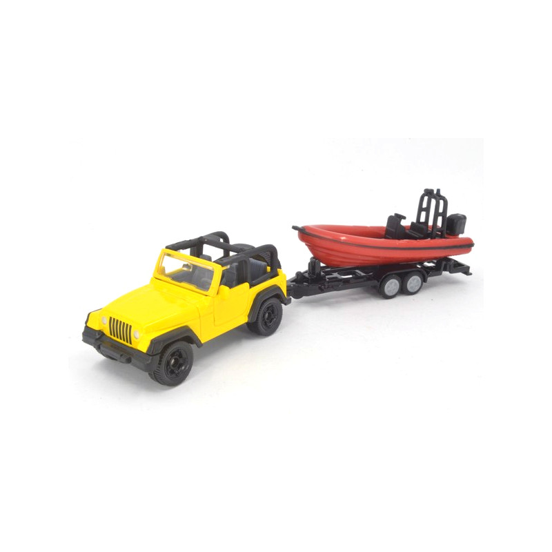 Jeep with boat trailer, new rims