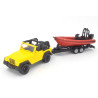 Jeep with boat trailer, new rims