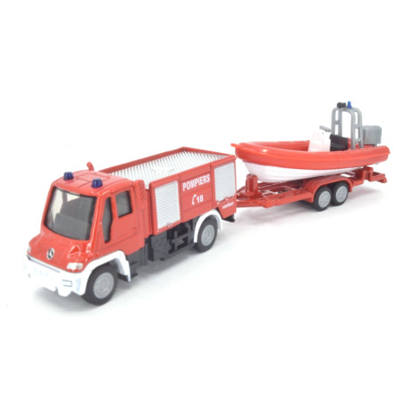 Unimog Pompiers met reddingsboot