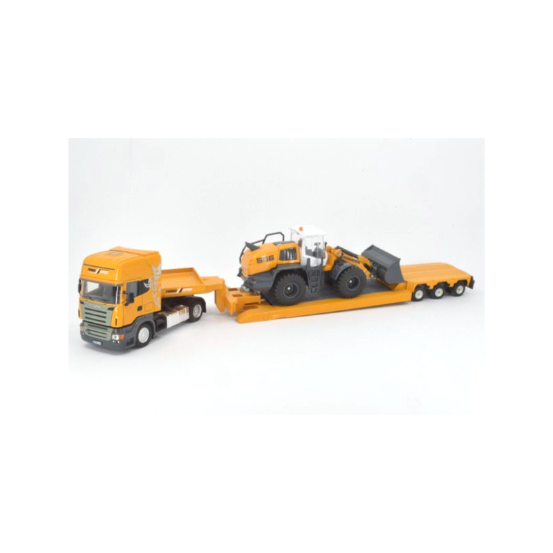 Scania R620 avec remorque surbaissée et chargeuse sur pneus Liebherr 556