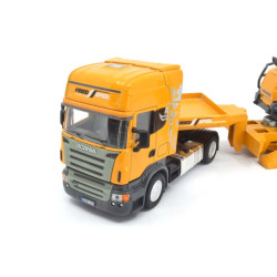 Scania R620 avec remorque surbaissée et chargeuse sur pneus Liebherr 556