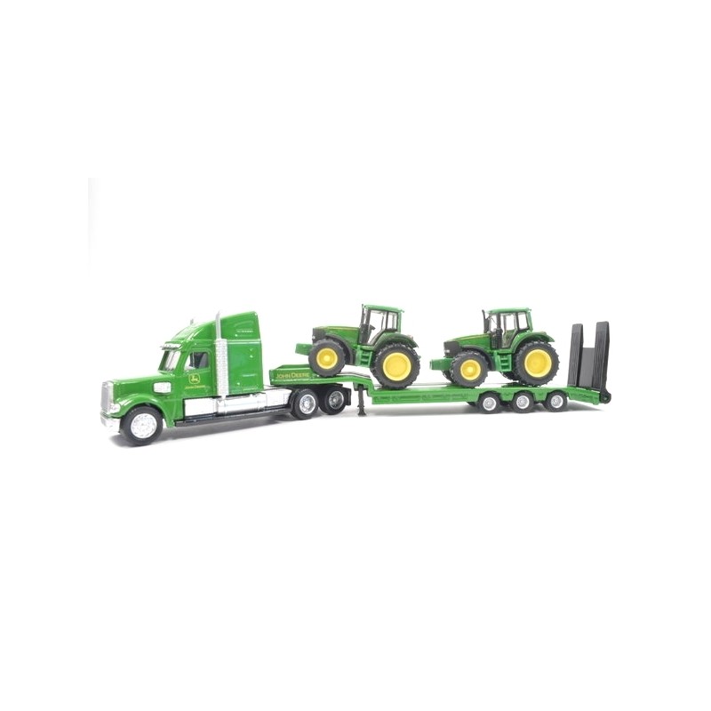 Dieplader met 2 John Deere tractoren
