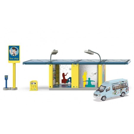 Arrêt de bus avec bus scolaire
