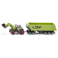 Claas Axion 850 met voorlader en dolly met kiep oplegger