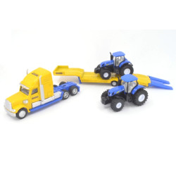 Freightliner met 2 New Holland tractoren