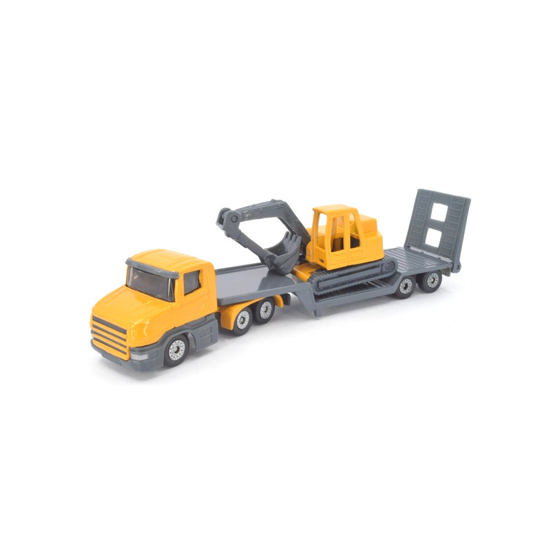 Scania mit Tieflader und Bagger
