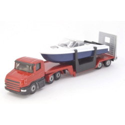 Scania mit Tieflader und Boot