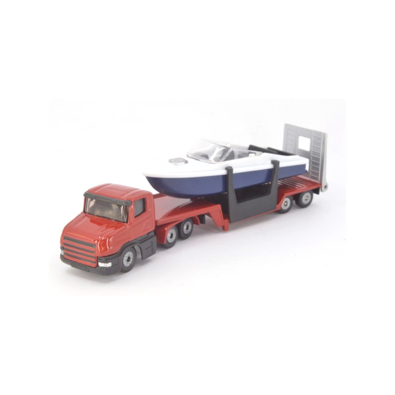 Scania mit Tieflader und Boot